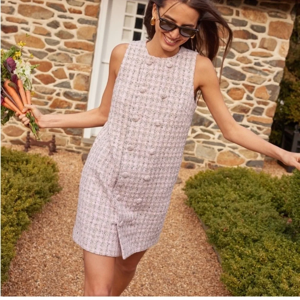Pomander Place Pastel Pink Tweed Shift Mini Dress - Picture 1 of 3